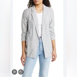 Caslon Navy and White Striped Linen Jacket